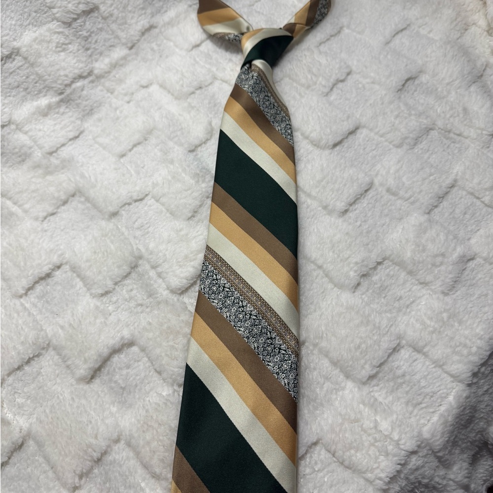 Classic Striped Tie in Green and Brown